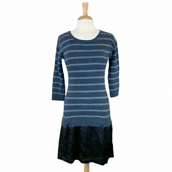 Garnet Hill Women's Dress Size Extra Small XS Teal Striped Scoopneck Wool Blend - Picture 1 of 6